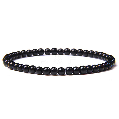 4mm Round Natural Obsidian Beads Bracelet for Men KG3069-18-1