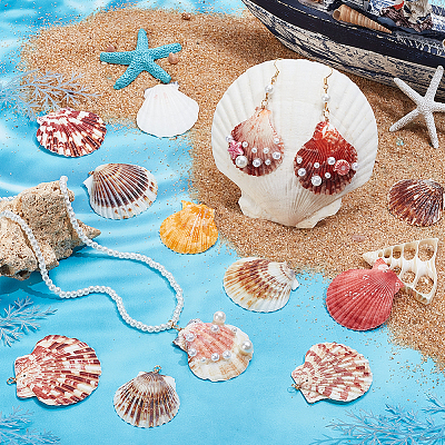 32Pcs 4 Style Natural Shell Pendant PALLOY-PH01861-1