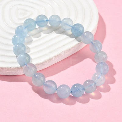 Natural Aquamarine Round Bead Stretch Bracelets for Men Women BJEW-U034-01A-03-1