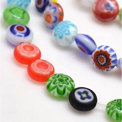 Handmade Millefiori Glass Flat Round Bead Strands X-LK-P010-03-1