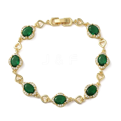 Heart & Oval Brass Micro Pave Cubic Zirconia Link Chain Bracelets for Women BJEW-A163-03G-04-1