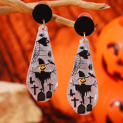 Halloween Cute Teardrop with Cartoon Pumpkin Ghost Stud Earrings EA7771-2-1