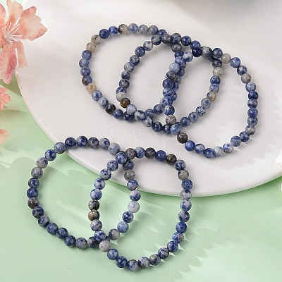 Natural Blue Spot Jasper Bead Stretch Bracelets BJEW-K212-A-039-1
