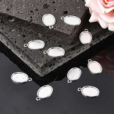 Tibetan Style Antique Silver Alloy Flat Oval Pendant Cabochon Settings LS-TIBEP-M022-36AS-1