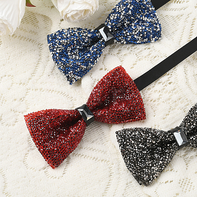 1Pc Polyester with Rhinestone Bow Ties for Bridegroom AJEW-SP0003-32C-1