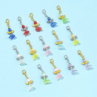 8Pcs Acrylic & Glass Pearl & Alloy Pendant Decorations HJEW-FS00071-1