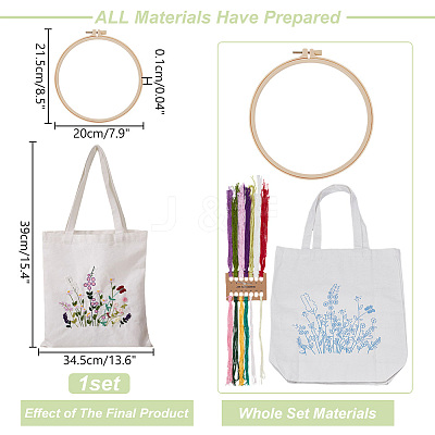 Flower Pattern DIY Canvas Women's Shoulder Bag Making Kits DIY-WH0349-356A-1