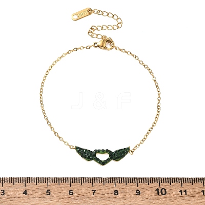 Valentine's Day 304 Stainless Steel Rhinestone Heart with Angel Wings Link Bracelets SA-CBA5F76-01G-1