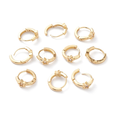 Brass Micro Pave Clear Cubic Zirconia Huggie Hoop Earrings EJEW-H109-06G-1