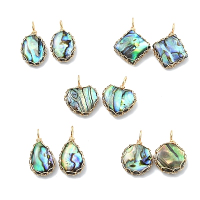 Copper Wire Wrapped Natural Paua Shell Pendants PALLOY-JF05711-1