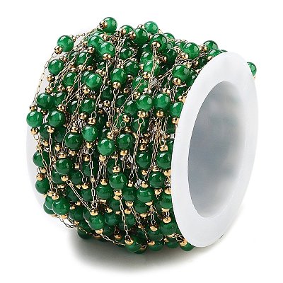 Handmade Round Dyed Natural Malaysia Jade Beaded Chains CHS-P019-08G-E-1