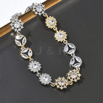 Brass Micro Pave Clear Cubic Zirconia Link Chain Bracelets for Women BJEW-C156-06A-GP-1