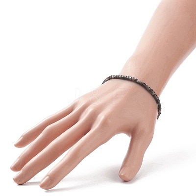 Natural Silver Sheen Obsidian Cube Beaded Stretch Bracelet for Women BJEW-JB08976-03-1
