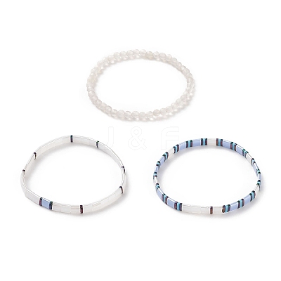 3Pcs 3 Style Glass Seed Rectangle Tile Stretch Bracelets Set BJEW-JB09038-1