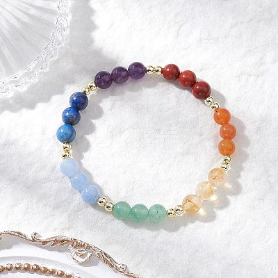 Natural Amethyst & Red Jasper & Red Aventurine & Synthetic Hematite & Lapis Lazuli & Citrine & White Jade & Green Aventurine Beaded Stretch Bracelets for Girls BJEW-JB12174-1