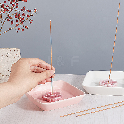 2Pcs Square Handmade Porcelain Jewelry Plate & 2Pcs Sakura Flower Ceramic Incense Burners AJEW-CP0005-53-1