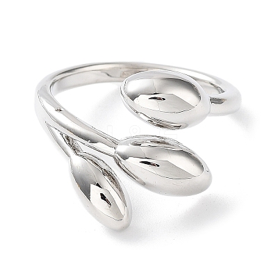 Leaf Rack Plating Brass Cuff Rings RJEW-D020-07P-1