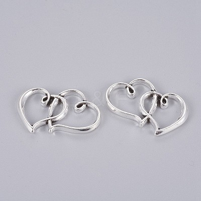 Tibetan Style Double Heart Connector Charms TIBE-M029-02AS-NF-1