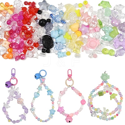 DIY Heart & Flower & Round Acrylic Beads & Alloy Keychain Making Kits DIY-YW0010-88-1