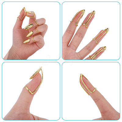 5Pcs Fingernail Shaped Brass Alloy Finger Rings for Women MRMJ-GL0001-21-1