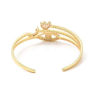 Cubic Zirconia Horse Eye & Heart & Moon Open Cuff Bangle BJEW-J165-15G-1