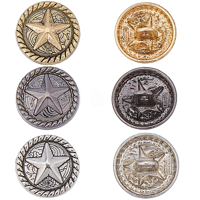 3 Colors 1-Hole Alloy Star with Flat Round Shank Buttons BUTT-GF0004-30B-1