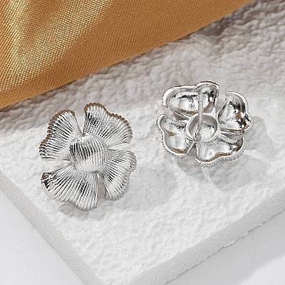 Brass Flower Stud Earrings EJEW-R016-17P-1