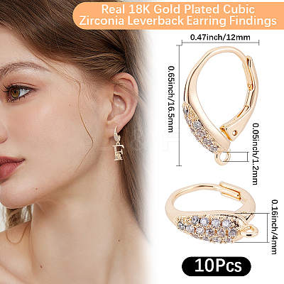 10Pcs Brass Cubic Zirconia Leverback Earring Findings KK-BBC0024-27-1
