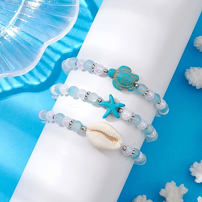 3Pcs 3 Styles Round Acrylic & Glass Beaded Stretch Bracelet Sets BJEW-JB10730-01-1