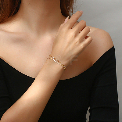 304 Stainless Steel Herringbone & Ball Chains Double Layer Multi-strand Bracelets WM3248-1-1