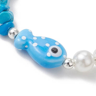 Handmade Porcelain & Synthetic Turquoise & ABS Plastic Imitation Pearl Beaded Bracelets for Women BJEW-JB13061-1