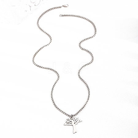 Stainless Steel Tree of Life Pendant Box Chain Necklaces for Women Men PW-WG1B68A-01-1