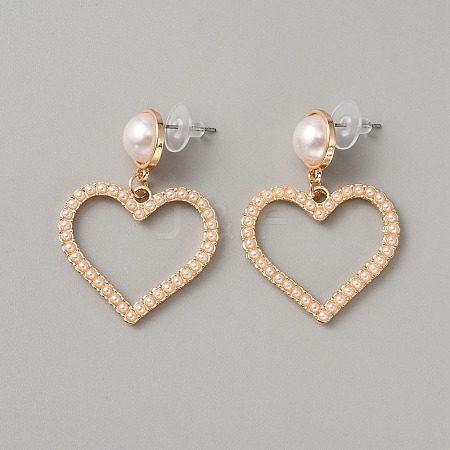 Plastic Imitation Pearl Beaded Geometry Dangle Stud Earrings EJEW-WH0013-57C-1