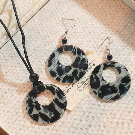 Leopard Print Pattern Round Acrylic Pendant Necklaces and Dangle Earrings Sets WGC0DA0-05-1