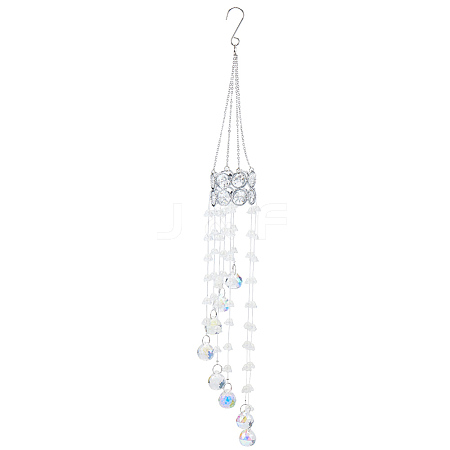 Flower Round Glass Beads Tassel Hanging Suncatchers for Window Garden Outdoor Decoration HJEW-WH20020-007D-1