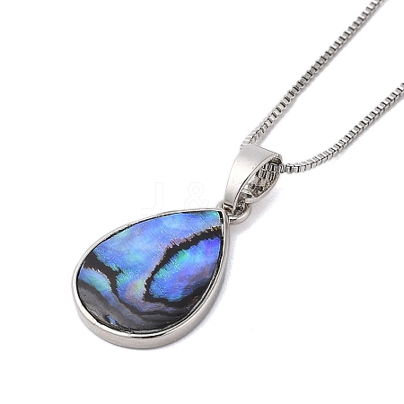 Rack Plating Natural Paua Shell Pendants Necklace NJEW-B104-01I-01P-1