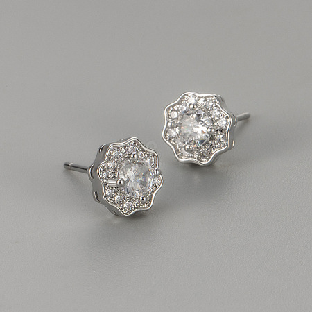 Valentine's Day Brass Clear Cubic Zirconia Stud Earrings WGA37BF-06-1