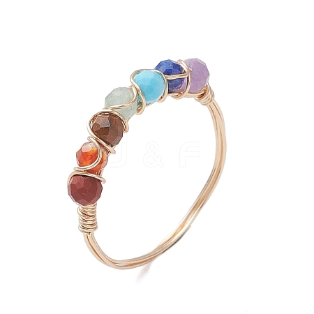 Natural Gemstone Chakra Finger Rings RJEW-JR00949-01-1