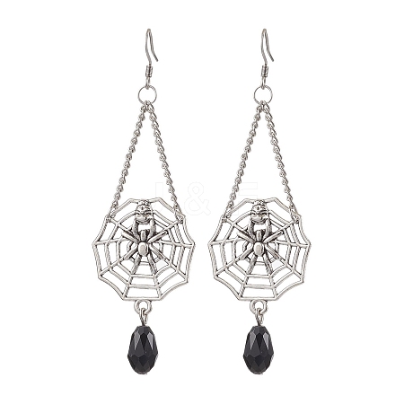 Halloween Themed Spider Alloy Dangle Earrings EJEW-JE06073-1