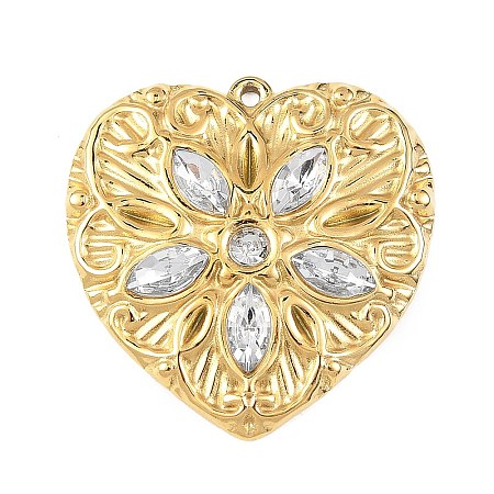 304 Stainless Steel with Rhinestone Pendants STAS-Z186-10G-1