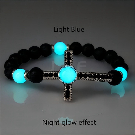 Luminous Natural Lava Rock Beaded Stretch Bracelets PW-WGCBEEB-03-1