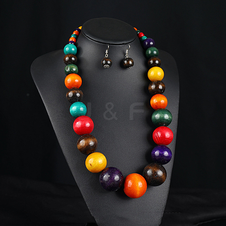 Bohemian Style Wood Beaded Multilayer Necklaces & Dangle Earrings Sets WG93846-07-1