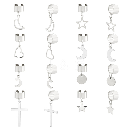 8 Pairs 8 Styles 304 Stainless Steel Charms Cuff Earrings EJEW-UN00006-1