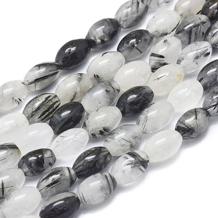  Jewelry Beads Findings Natura Tourmalinated Quartz/Black Rutilated Quartz Beads Strands, Oval, 9.1~9.4x6.1~6.4mm, Hole: 0.8mm, about 43pcs/Strand, 15.75