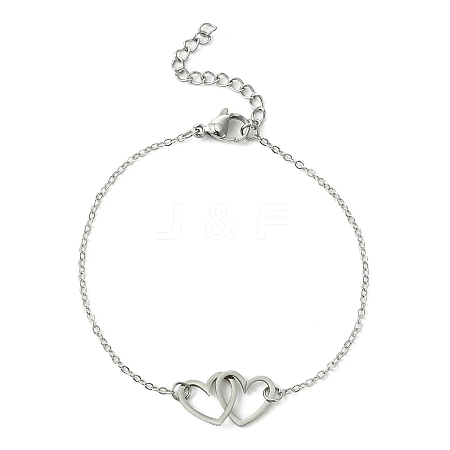 Alloy Interflocking Heart Link Bracelet with Brass Cable Chains BJEW-JB09798-1