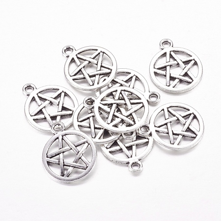 Alloy Antique Silver Tone Pentagram Charm Pendants X-LF11172Y-1