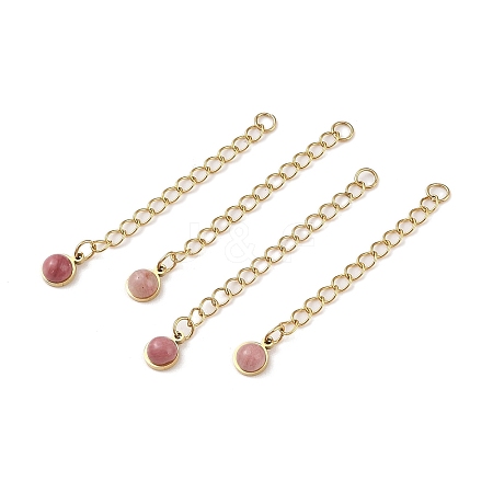 Ion Plating(IP) 316 Surgical Stainless Steel Curb Chain Extender with Natural Rhodonite Round Charm STAS-A097-01G-08-1