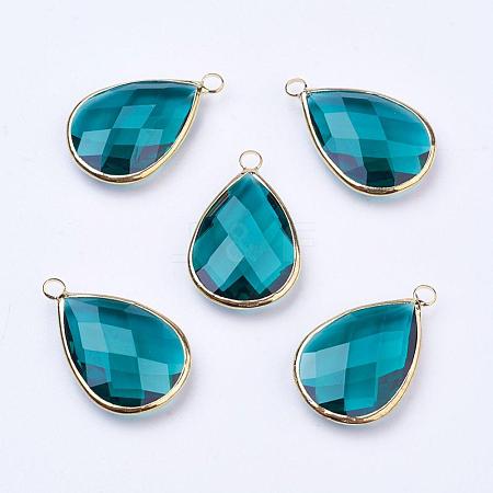 Golden Tone Brass Glass Teardrop Pendants GLAA-M006-A-03G-1