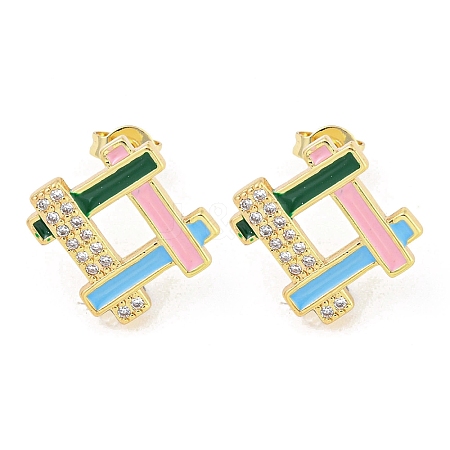 Hollow Rhombus Real 18K Gold Plated Brass Stud Earrings EJEW-L269-102G-01-1