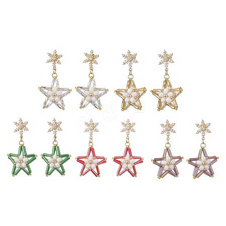 Glass Star Stud Earrings EJEW-MZ00256-1